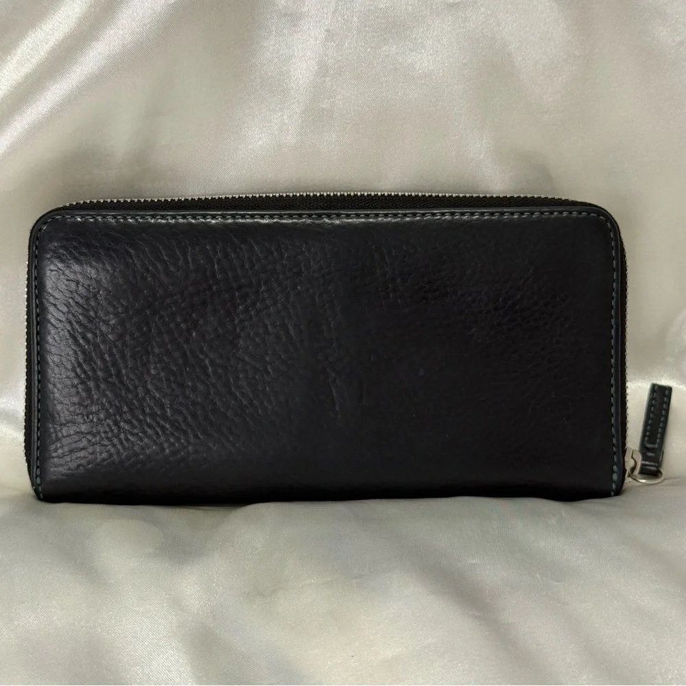 Vintage Coach Y2K Chelsea Wallet Navy Blue Pebble Leather Zip Around Classic